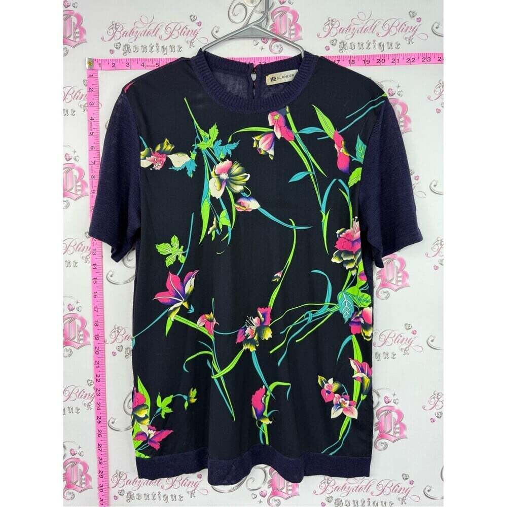 Glander T-shirt Floral Short-Sleeve Knit Shirt - Navy with Neon Floral